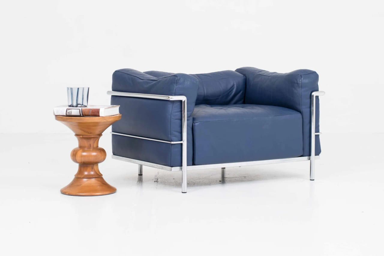 Cassina LC3 Sessel von Le Corbusier in blauem Leder - 1960er Jahre