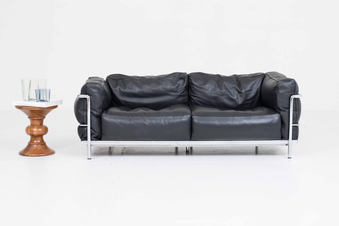 Cassina LC3 2-Sitzer Sofa von Le Corbusier in schwarzem Leder