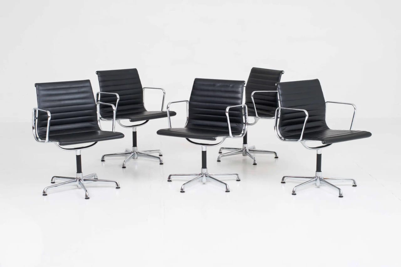 ICF EA 108 Bürostuhl von Eames in schwarzem Leder