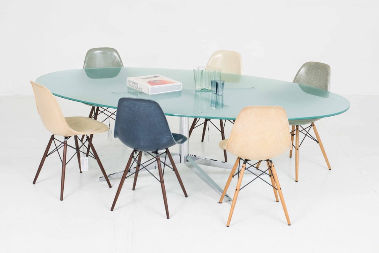 Knoll International Table Desk von Florence Knoll mit Glasplatte - 244cm