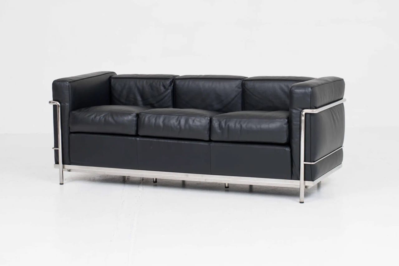 Cassina LC2 3-Sitzer Sofa von Le Corbusier in schwarzem Leder - 2 Fauteuil Grand Confort